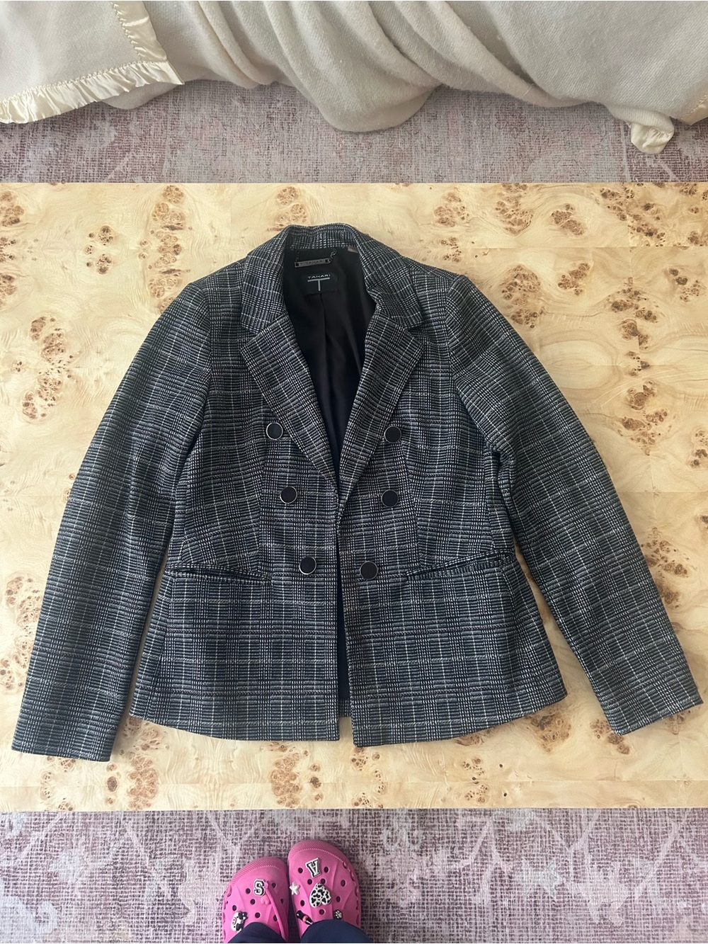Tahiri Size 2 Gray Plaid Double-Breasted Women's Blazer